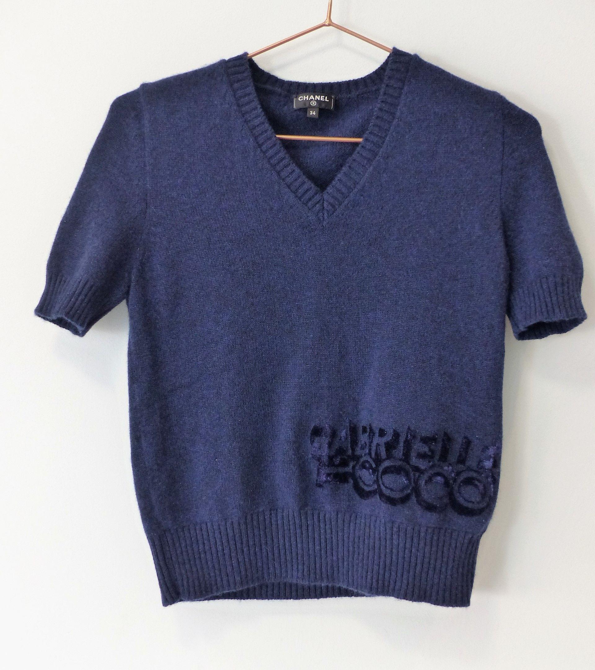 Navy cashmere Coco Gabrielle logo short sleeve jumper