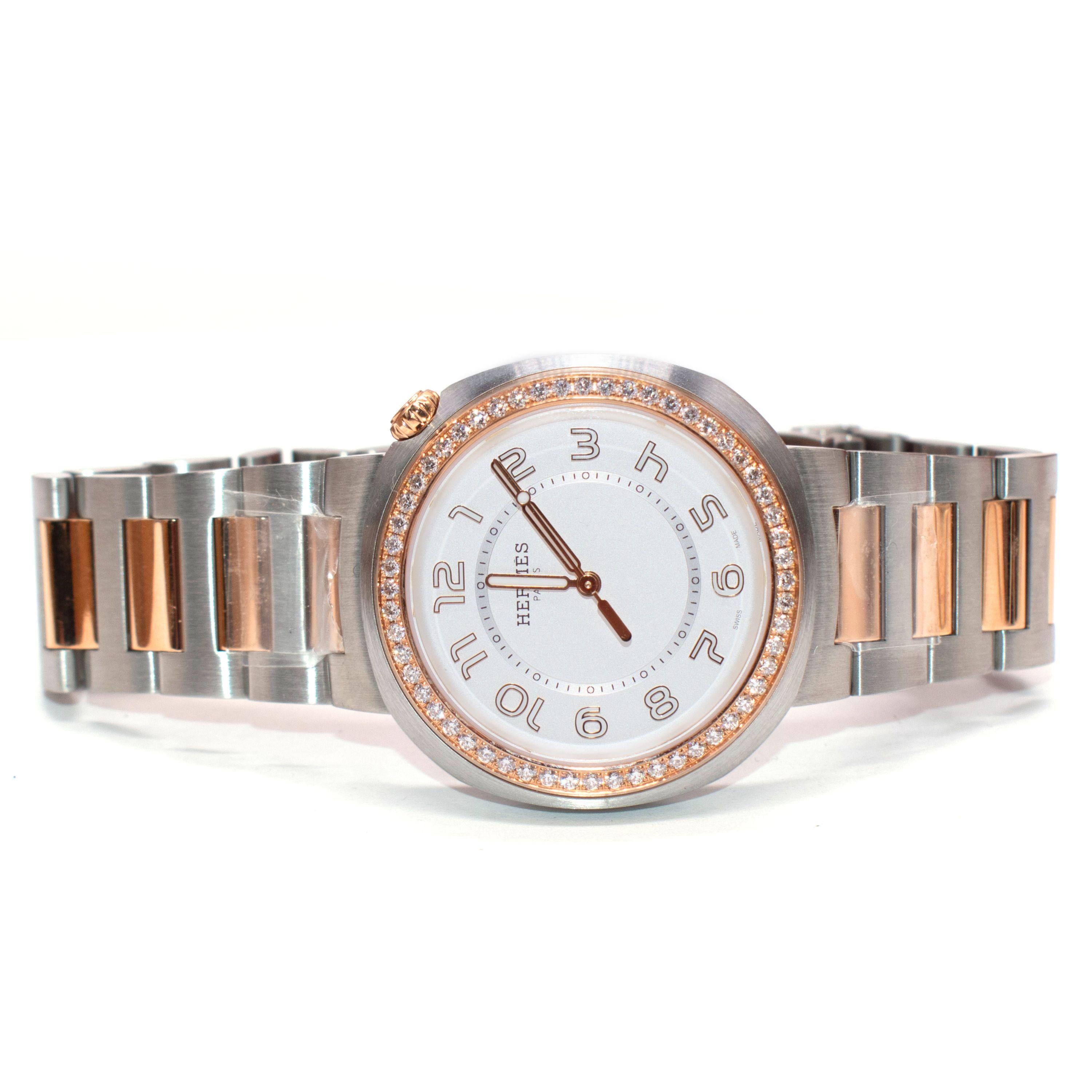 Hermes Large Cut Rose Gold Diamond  Watch 36mm