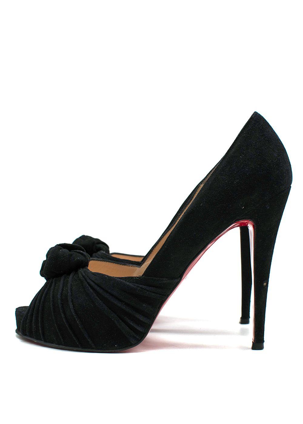 Louboutin Black Suede Peep Toe Pump Heels