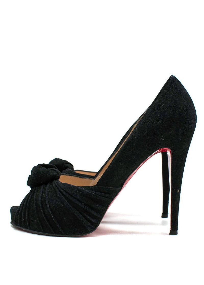 Louboutin Black Suede Peep Toe Pump Heels
