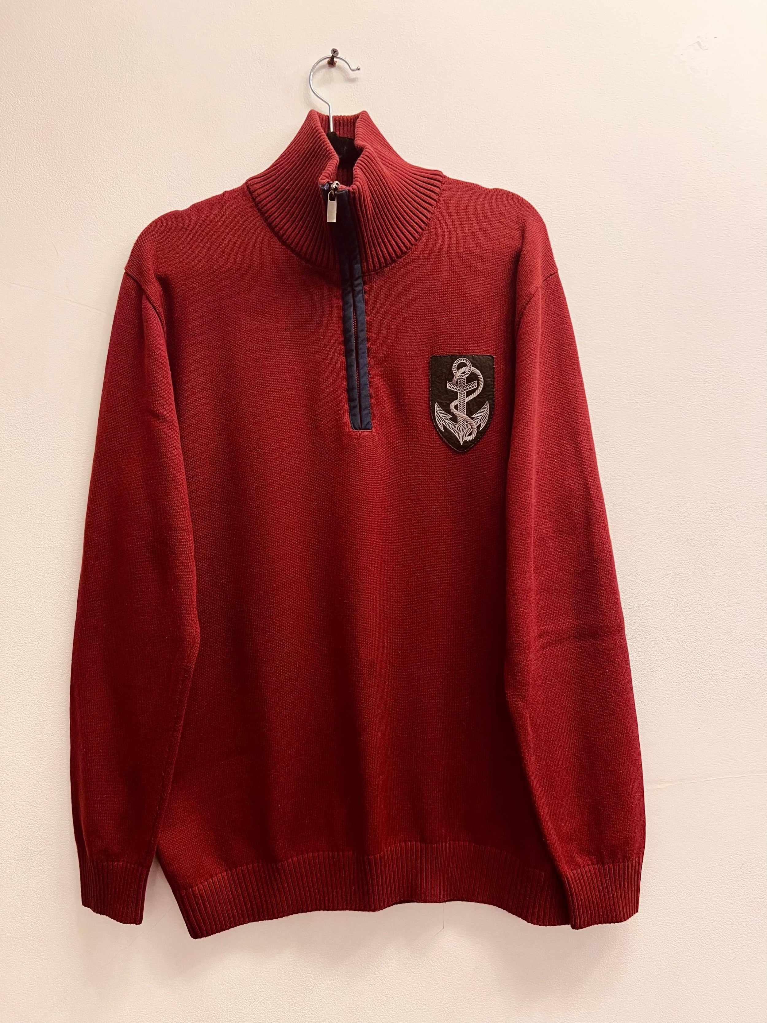 Crest Detail Red Quarter Zip Jumper