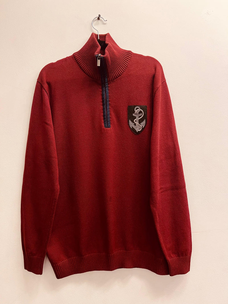 Crest Detail Red Quarter Zip Jumper