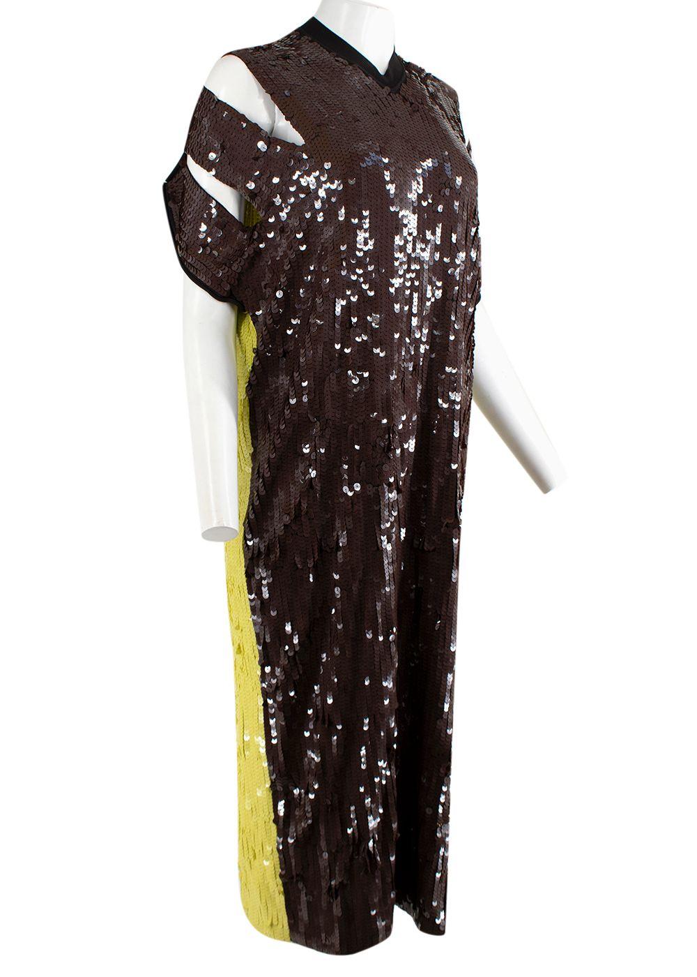 Brown & Green Sequin Runway Dress