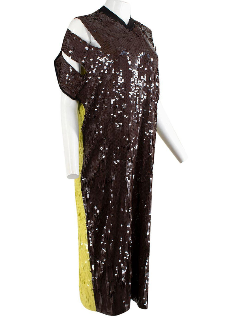 Brown & Green Sequin Runway Dress