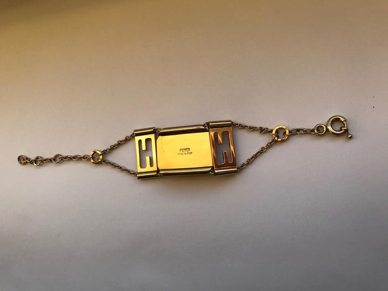 Fendi Vintage Black Crystal Gold Plated Bracelet