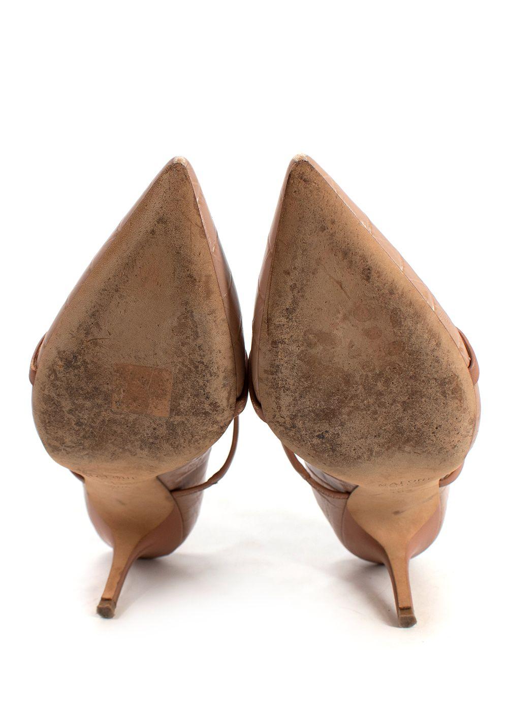 Malone Souliers Beige Croc Embossed Maureen Mules