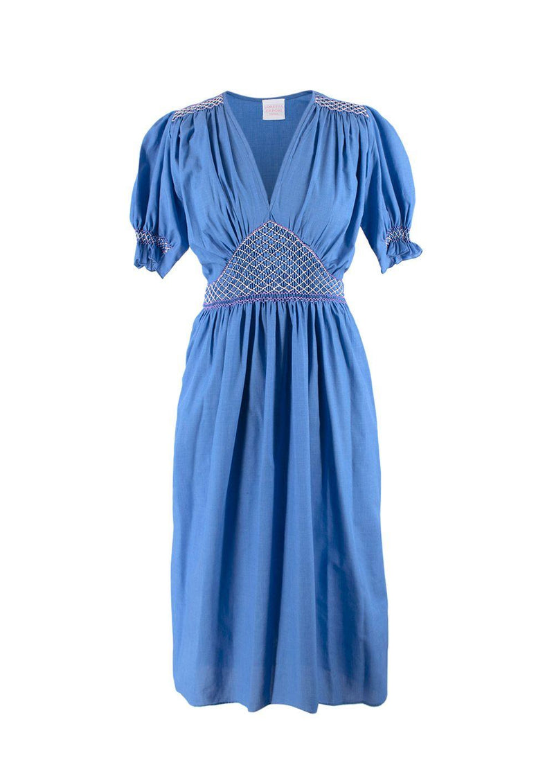 Loretta Caponi Blue Marina Smocked Voile Dress
