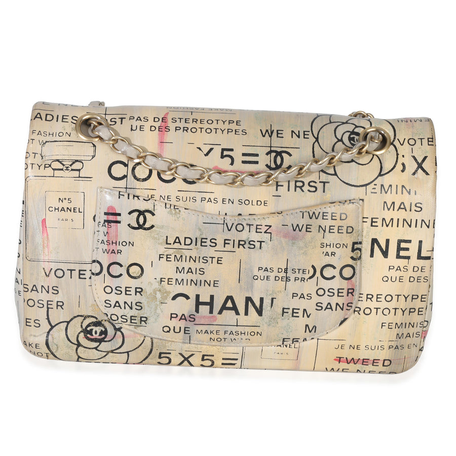 Chanel Newspaper Print Lambskin Medium Double Flap Bag