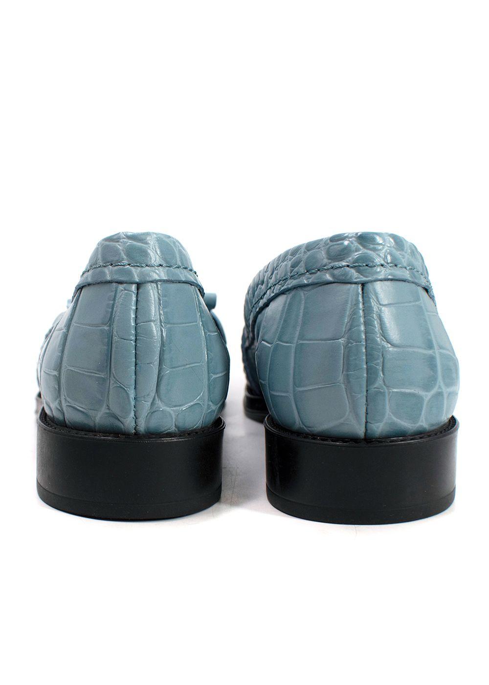 Tod's Blue Croc Embossed Loafers