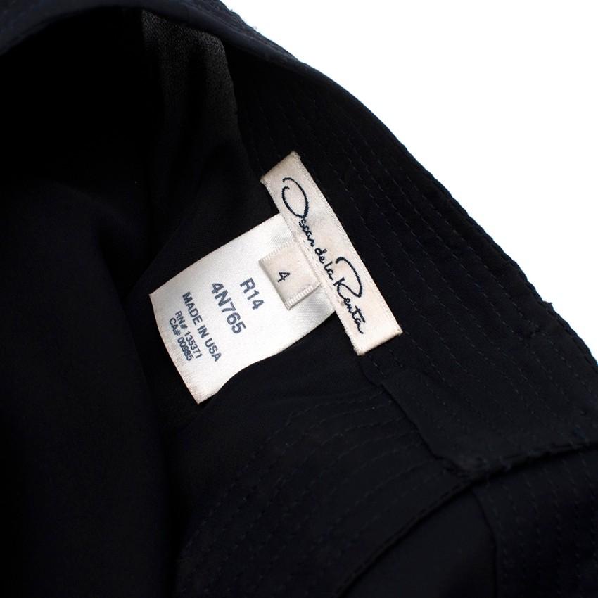Oscar de la Renta Navy Blue Blouse with Large Rose Button Cuffs