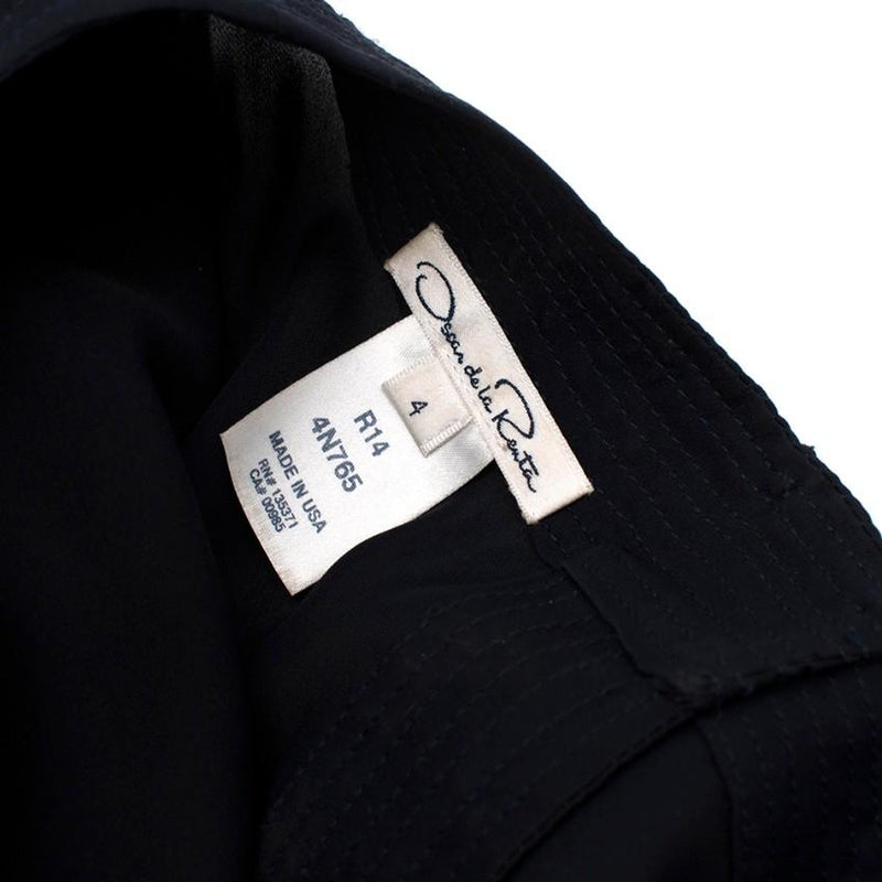 Oscar de la Renta Navy Blue Blouse with Large Rose Button Cuffs