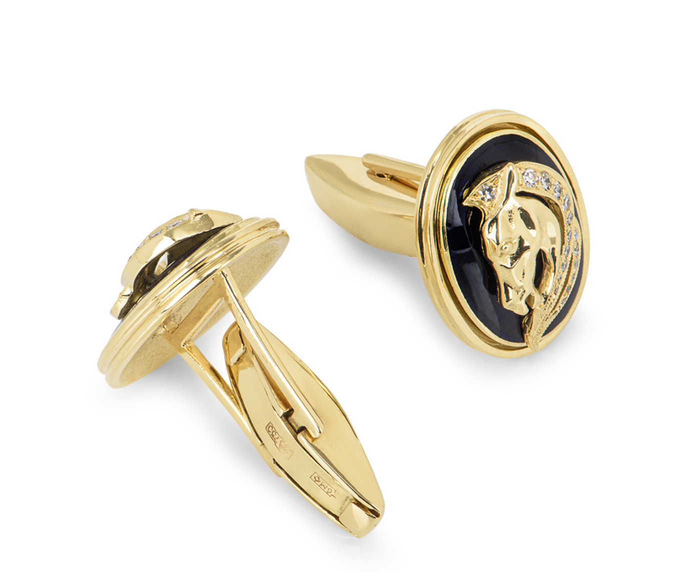 Bespoke Yellow Gold Enamel and Diamond Tie Slide and Cufflinks Set