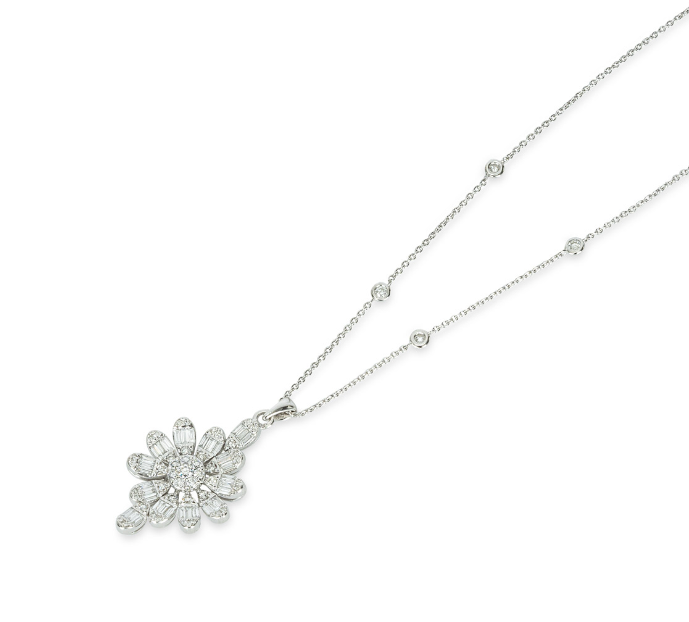 White Gold Diamond Floral Pendant Necklace 0.98ct TDW
