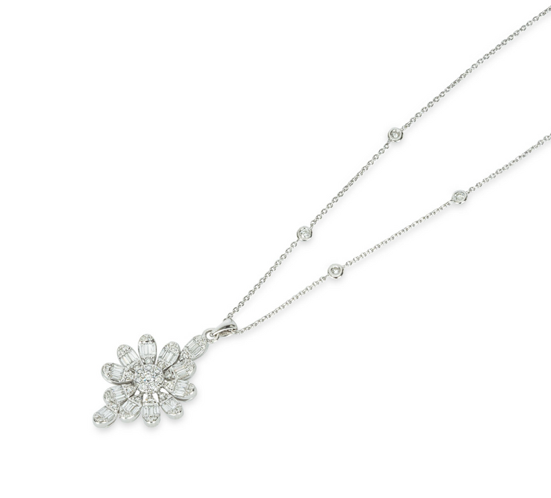 White Gold Diamond Floral Pendant Necklace 0.98ct TDW