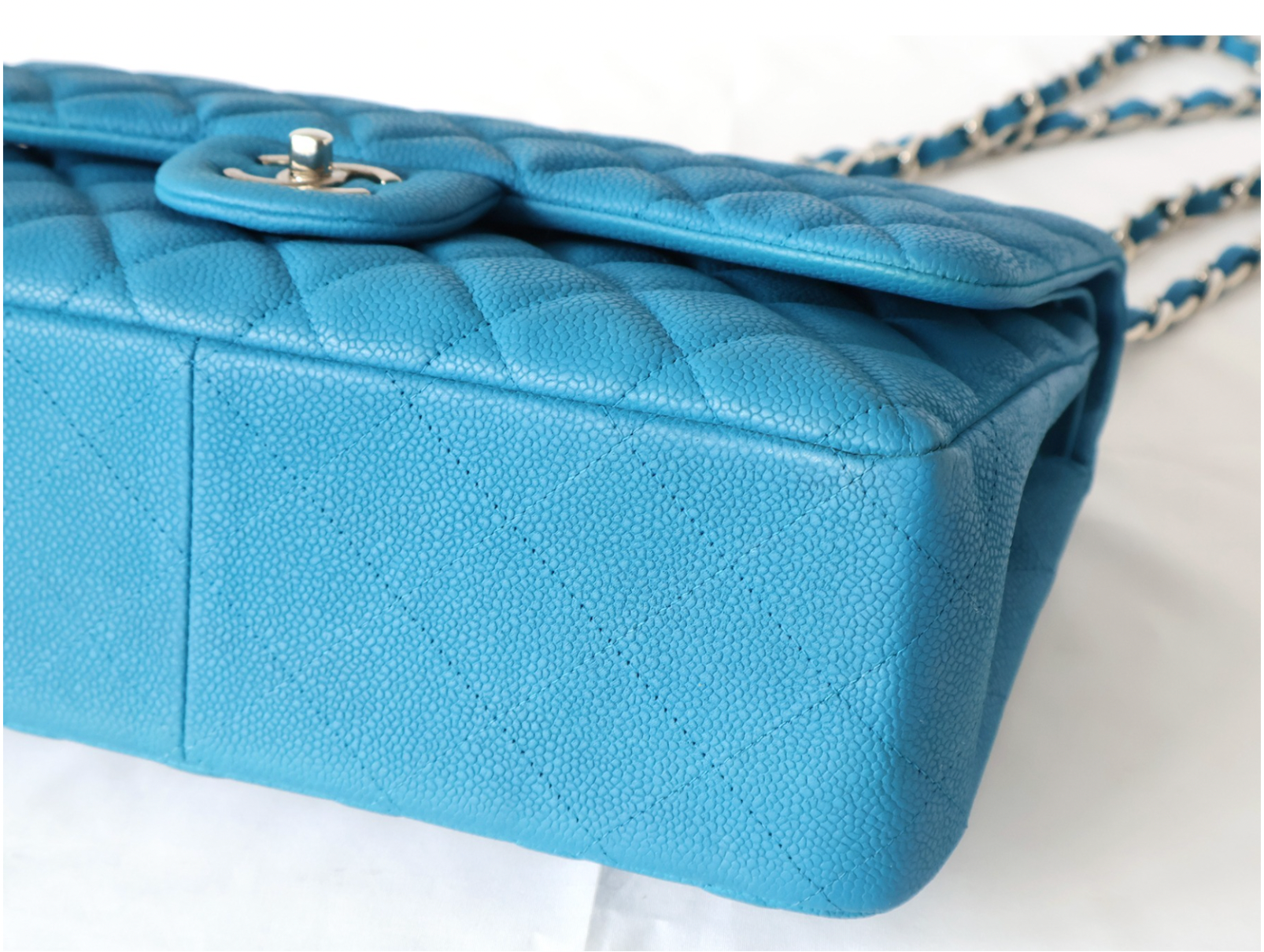 Chanel Bright Blue Double Flap Bag With Silver Hardware