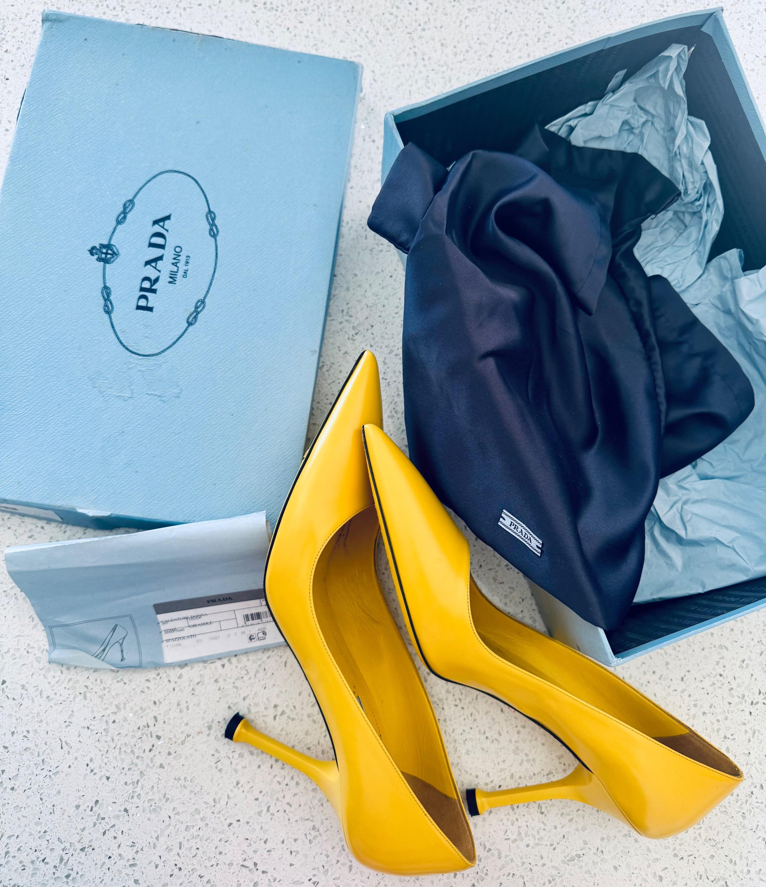 Prada Yellow Leather Heeled Pumps