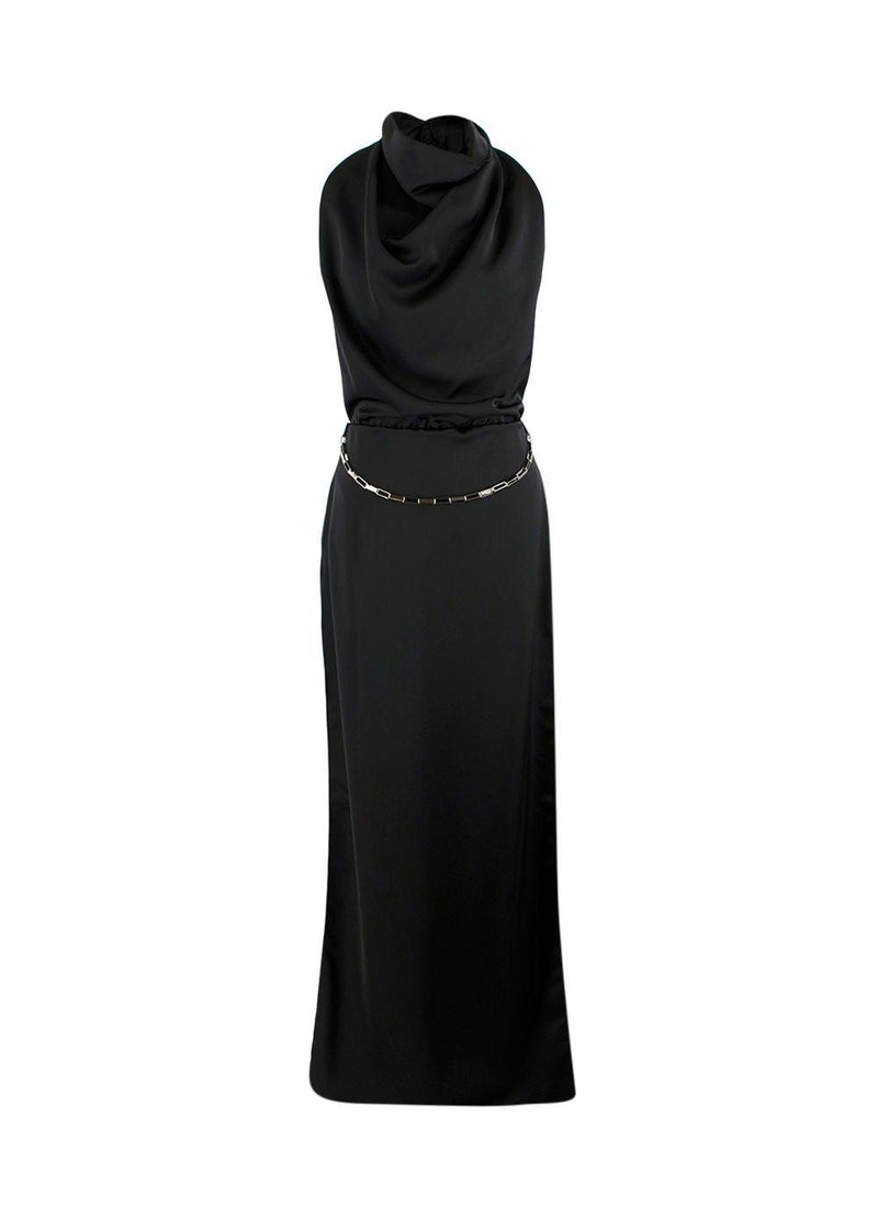 The Attico Black Chain Embellished Open-Back Satin Gown