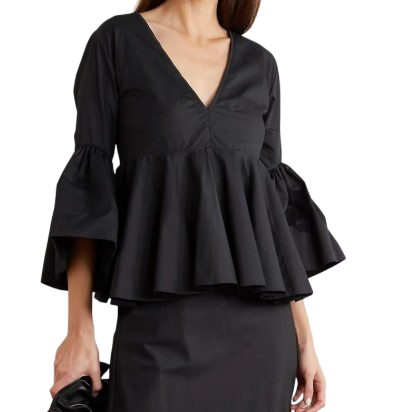 Black Cotton Peplum Top