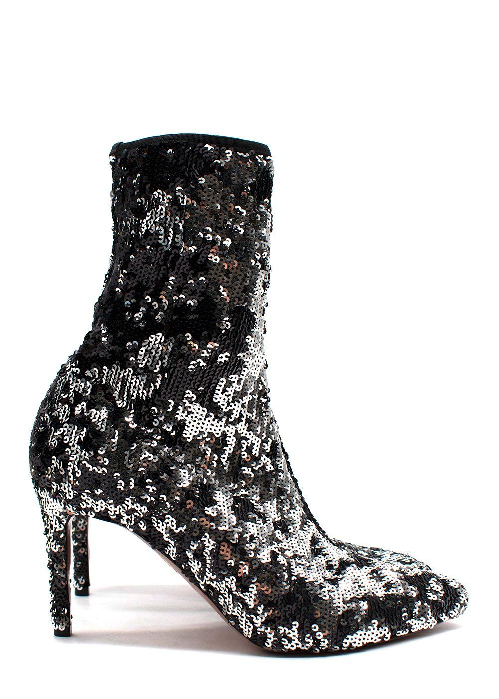 Aquazzura Black Sequin Heel Ankle Boots