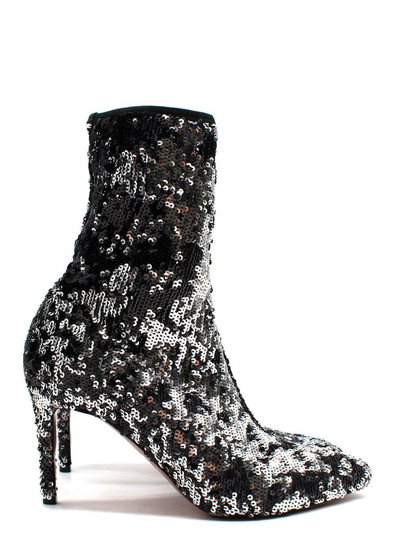 Aquazzura Black Sequin Heel Ankle Boots
