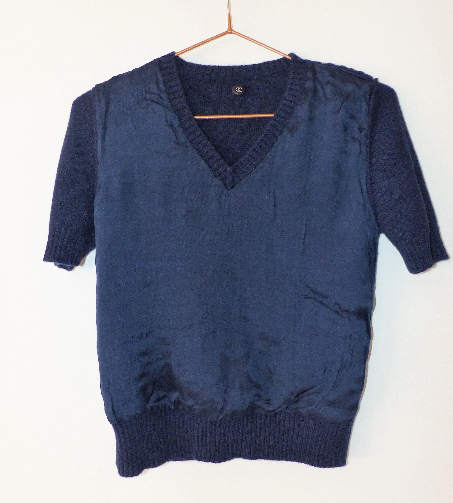 Navy cashmere Coco Gabrielle logo short sleeve jumper