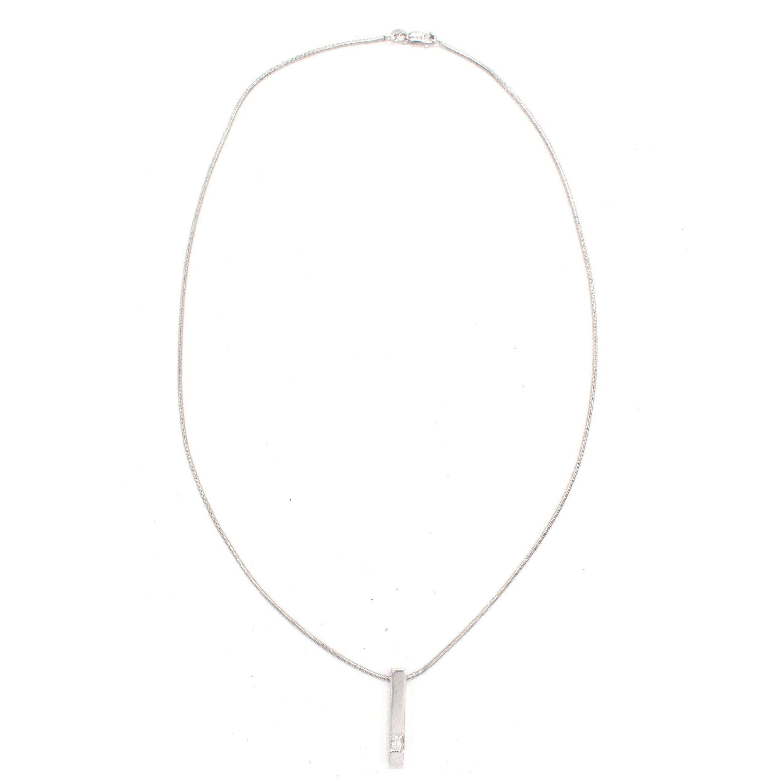 Bespoke 18ct White Gold Single Bright White Diamond Bar Pendant