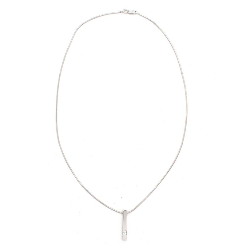 Bespoke 18ct White Gold Single Bright White Diamond Bar Pendant