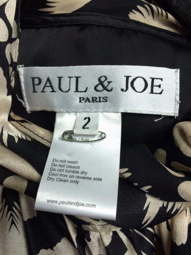 PAUL & JOE Black Cream Floral Print Silk Bow Tie Blouse