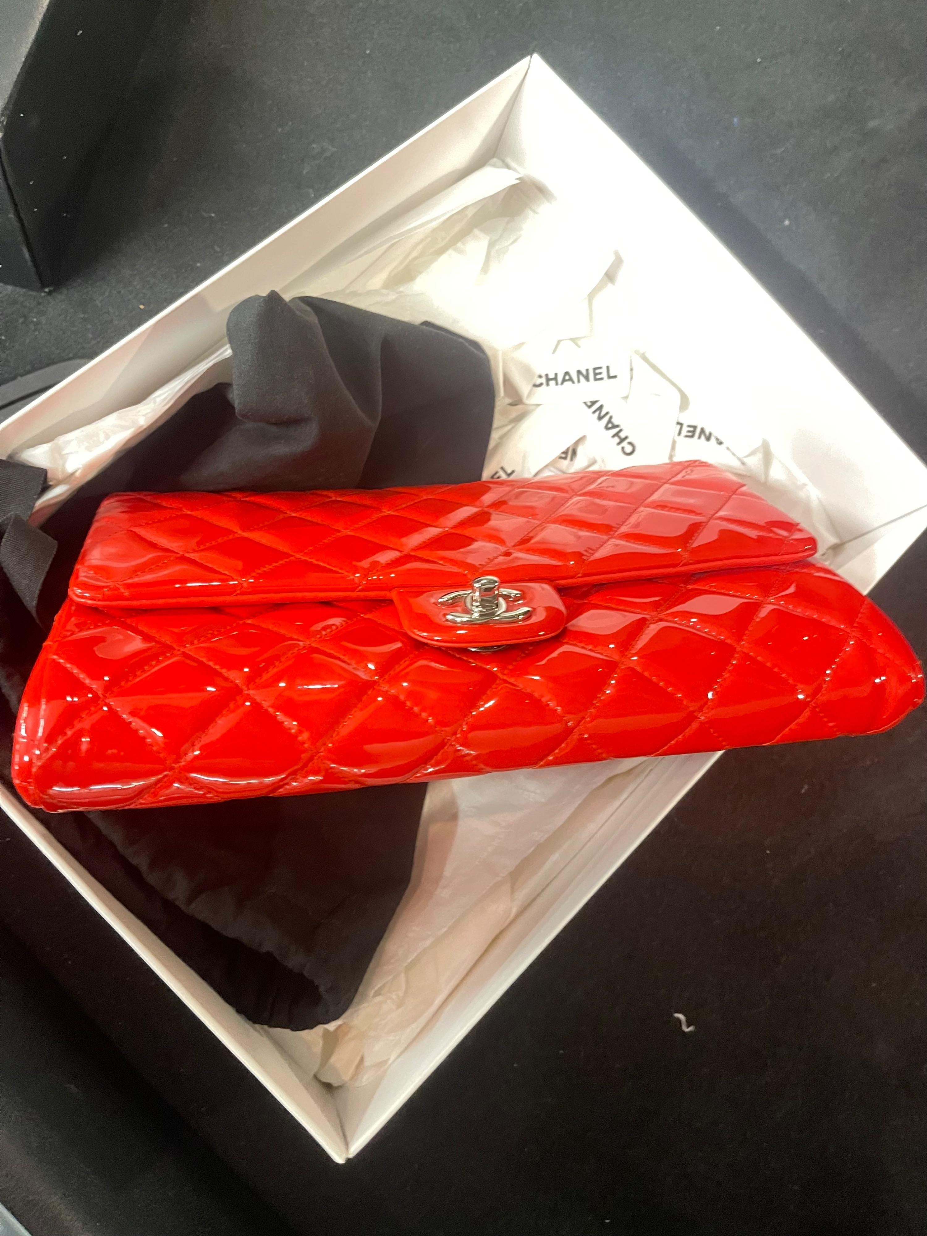 Chanel Red Patent Leather Clutch on Chain
