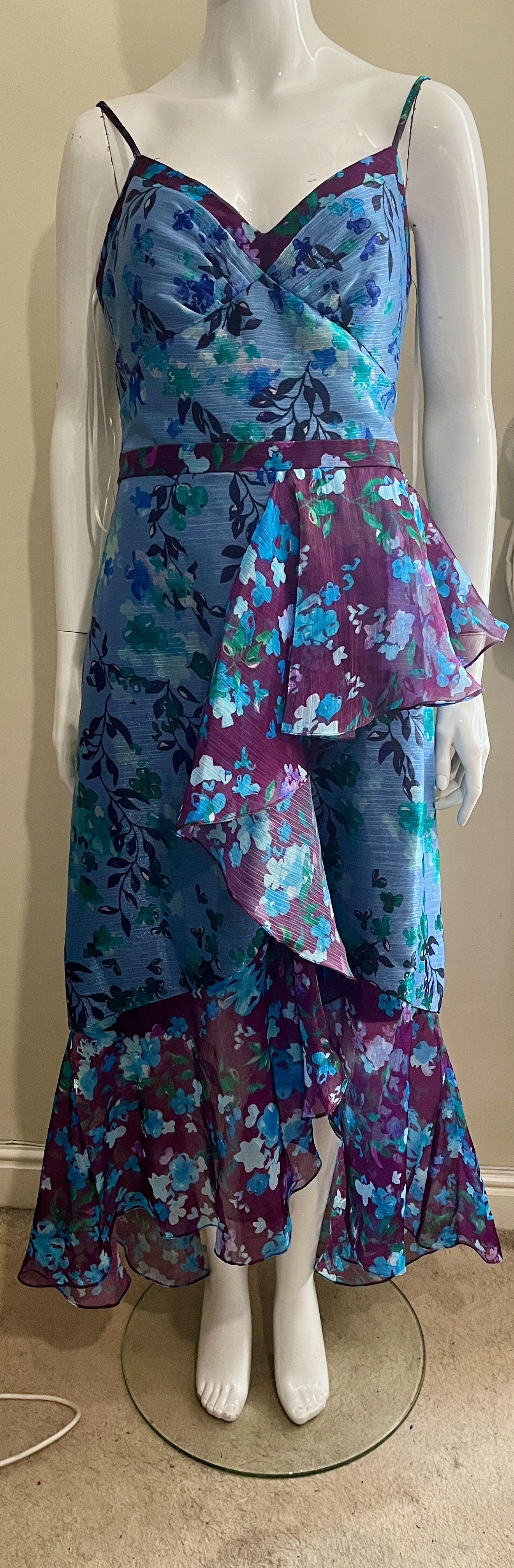 Marchesa Notte Floral Organza High Low Gown