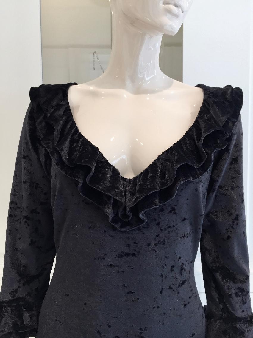 French Couture Black Panne Velvet Dress