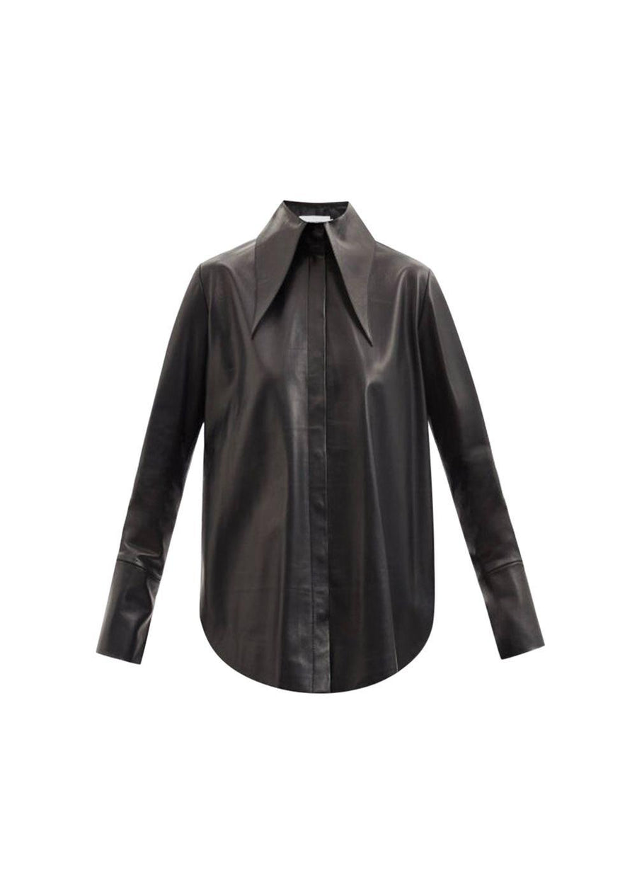 Seymour black leather dagger collar shirt