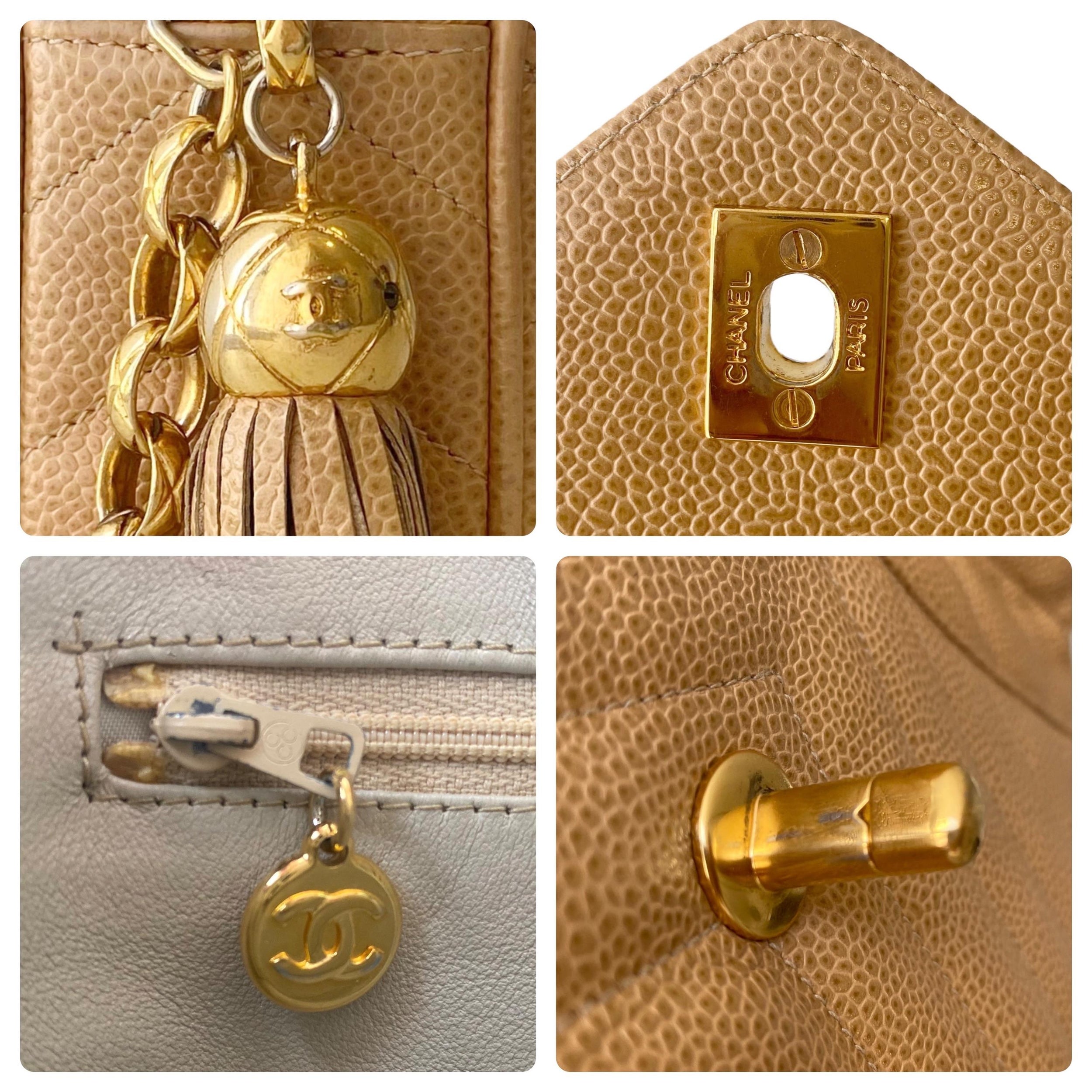 Beige Quilted Chevron Caviar Bijoux Camera Flap Bag