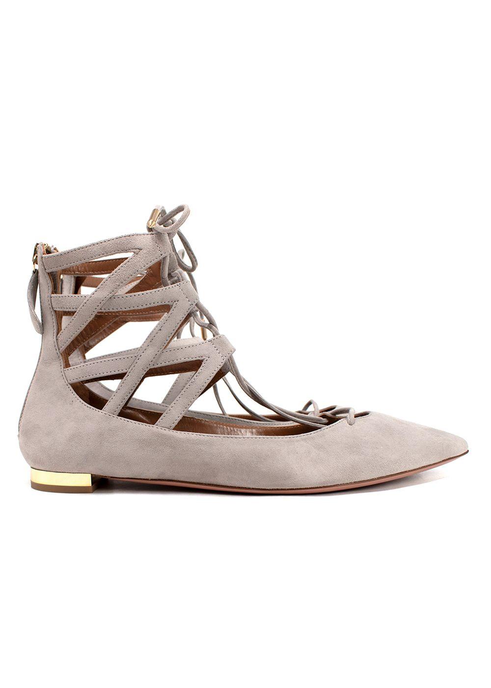 Aquazzura Grey Suede Christy Lace-up Sandals