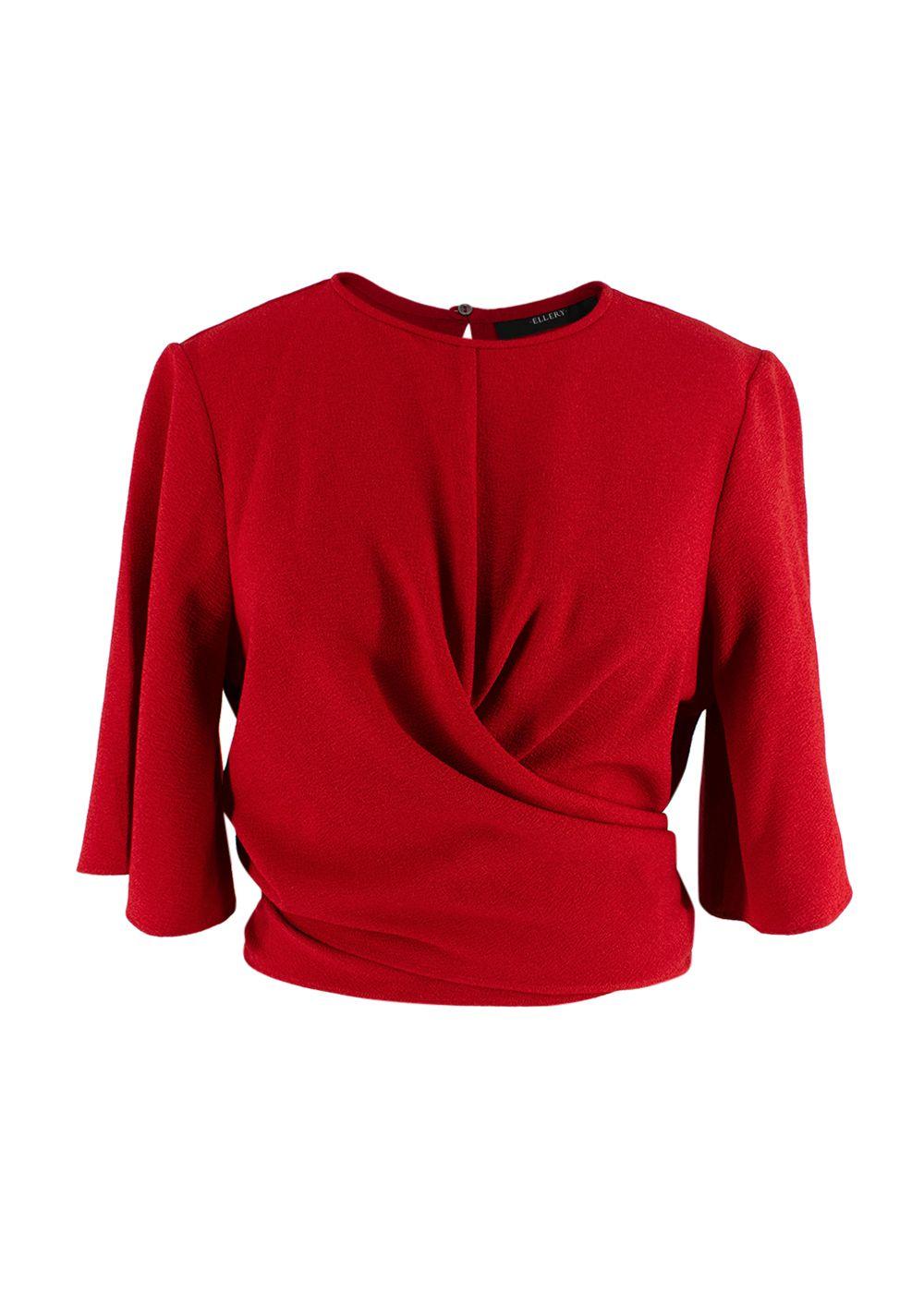 Ellery Red Crepe Wrap-tie Blouse & Fluted Skirt