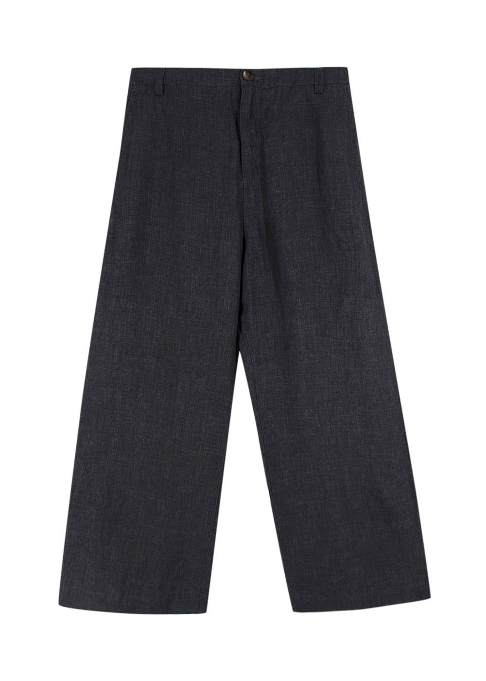 Momoni Dark Grey Linen Wide Leg Trousers