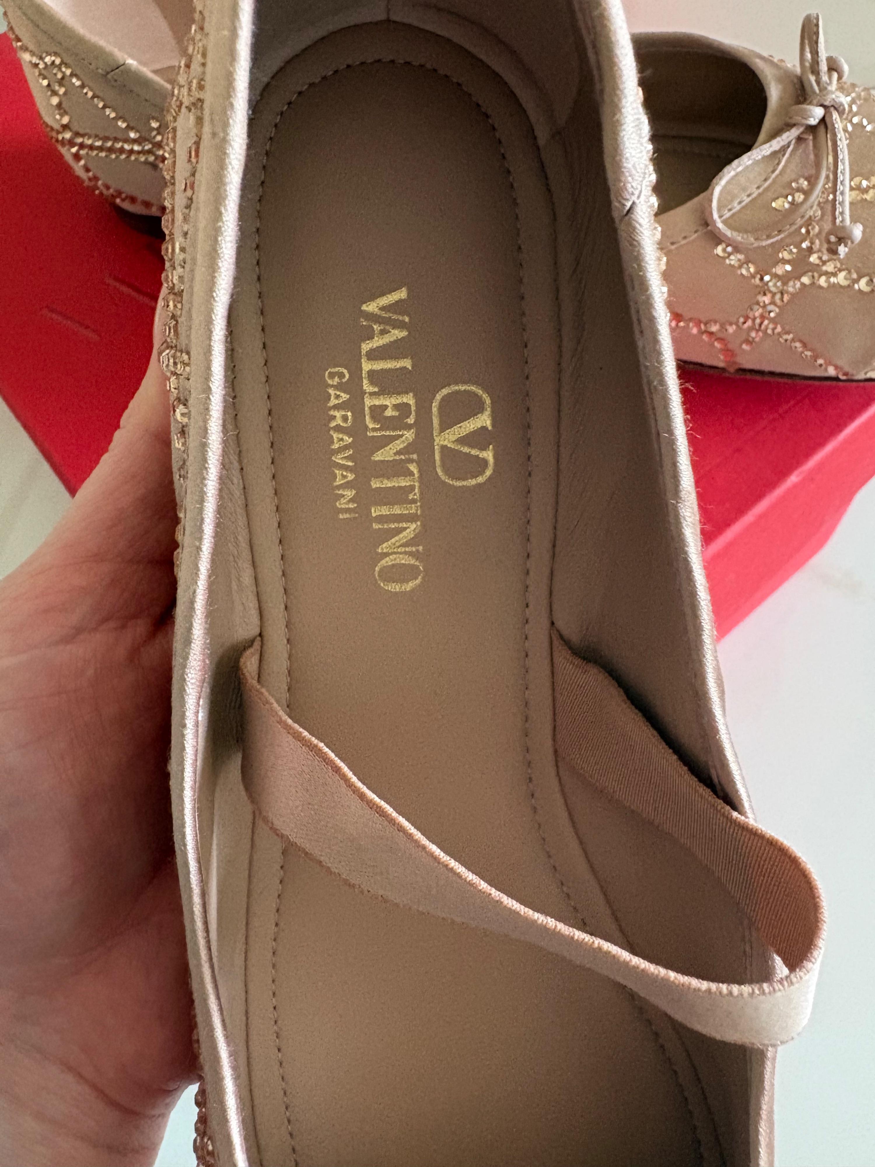 Valentino Embellished Satin Ballet Flats