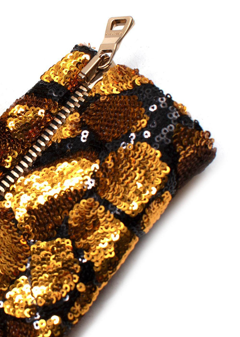 Balmain Gold and Black Sequin Long Sleeve Mini Dress