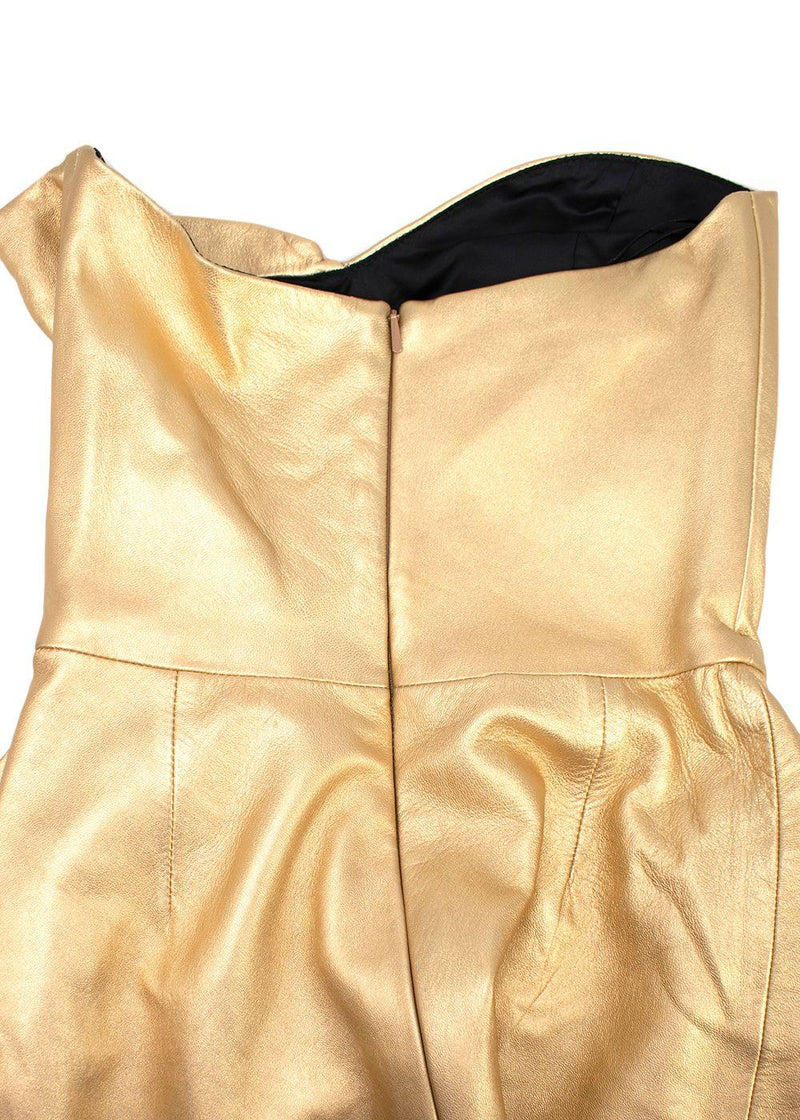 Dundas Strapless Ruched Metallic Leather Dress