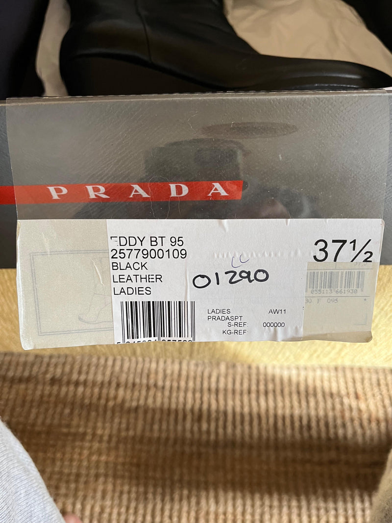 Prada Black Leather Eddy Wedge Boots