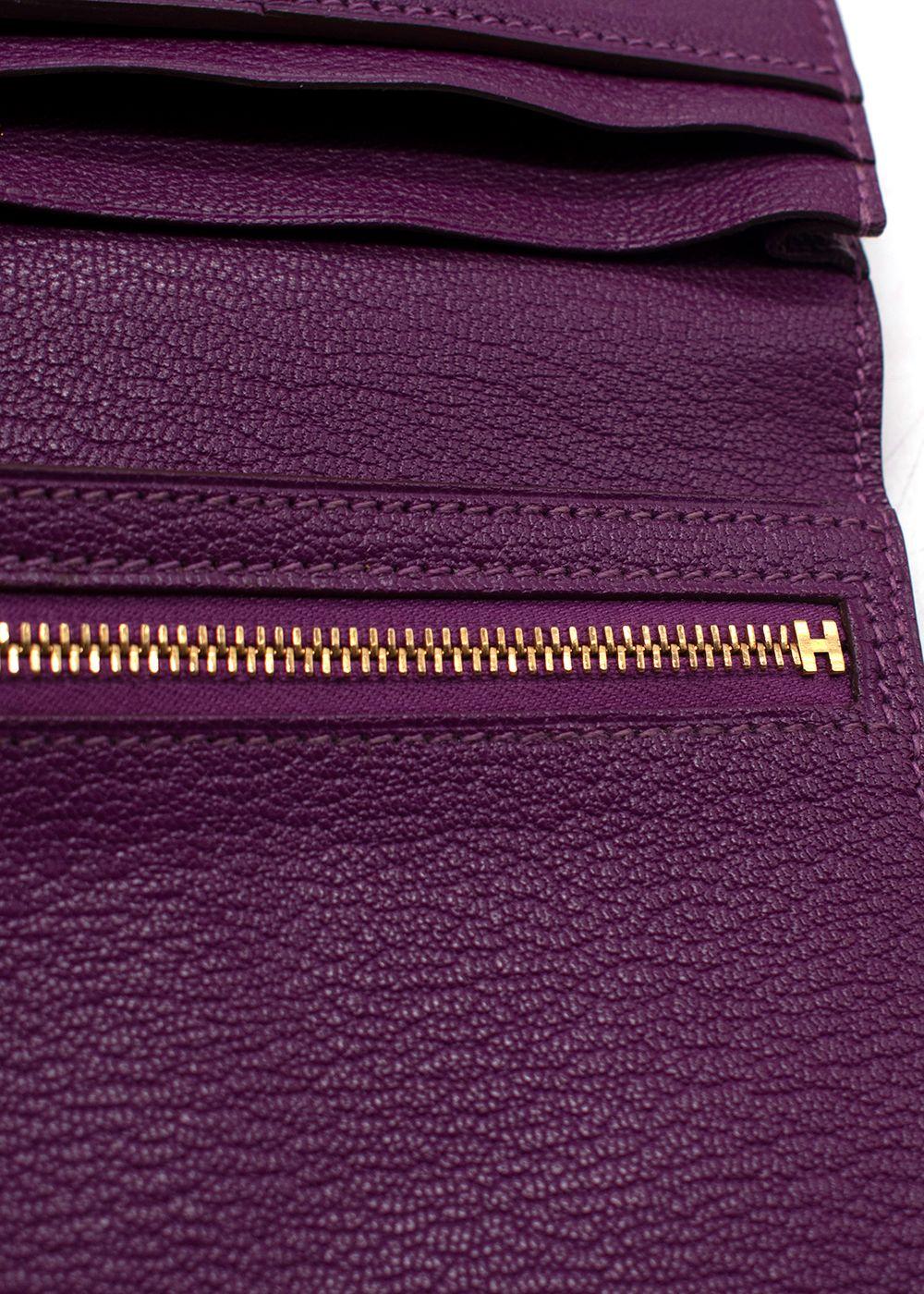 Hermes Purple Bearn Wallet with Gold Hardware