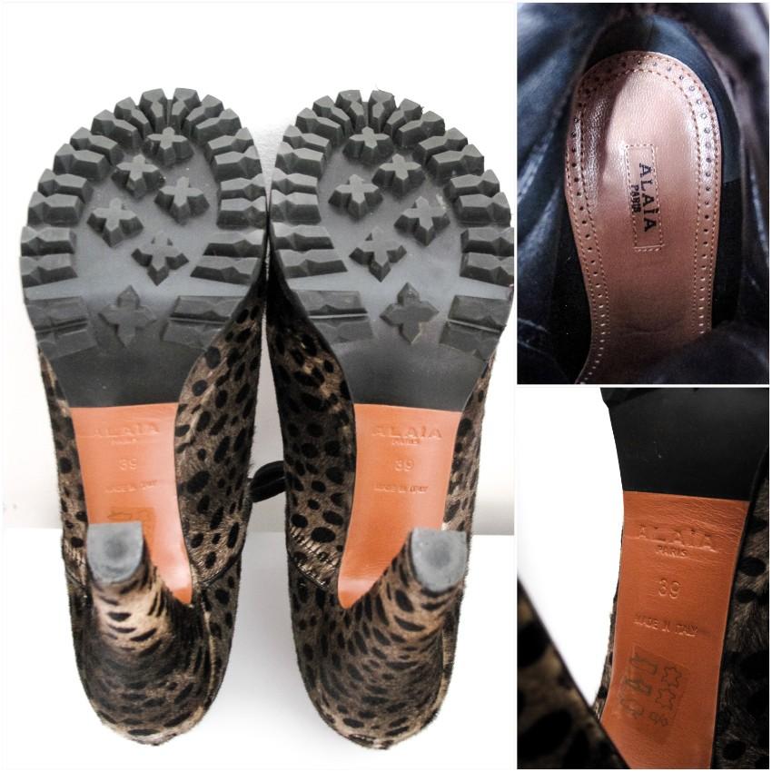Azzedine Alaia Leopard Calf Hair Lace Up Ankle Boots