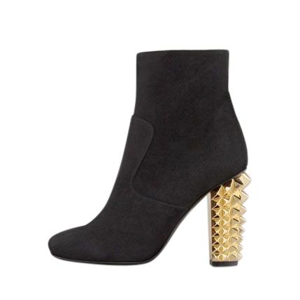 Fendi Black Suede Ankle Boots with Gold Spiked Heel