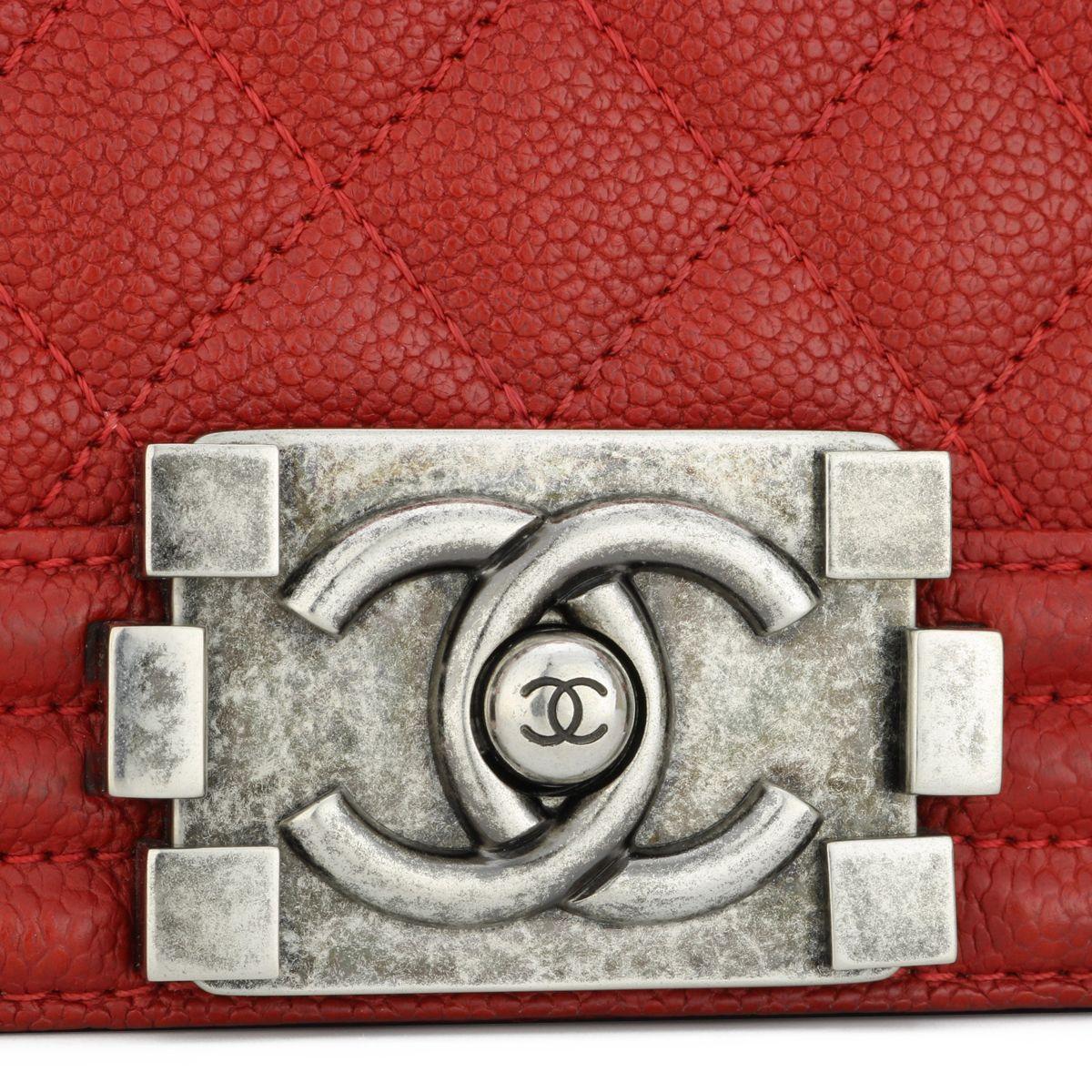 Chanel Red Caviar Leather Medium Boy Bag