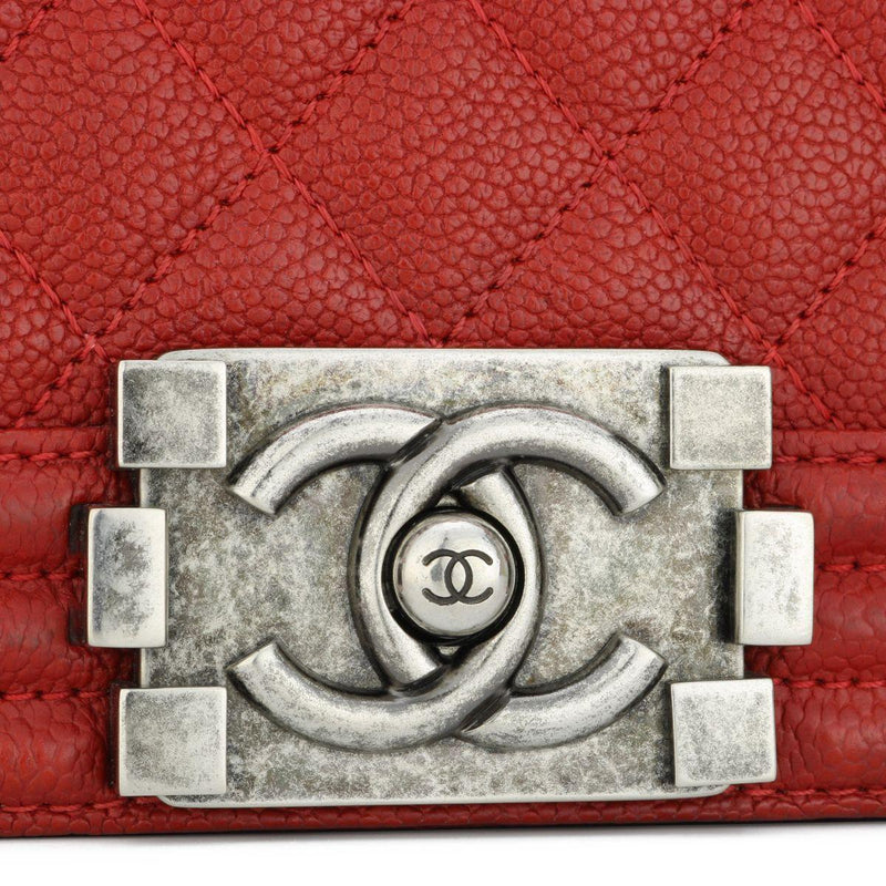 Chanel Red Caviar Leather Medium Boy Bag
