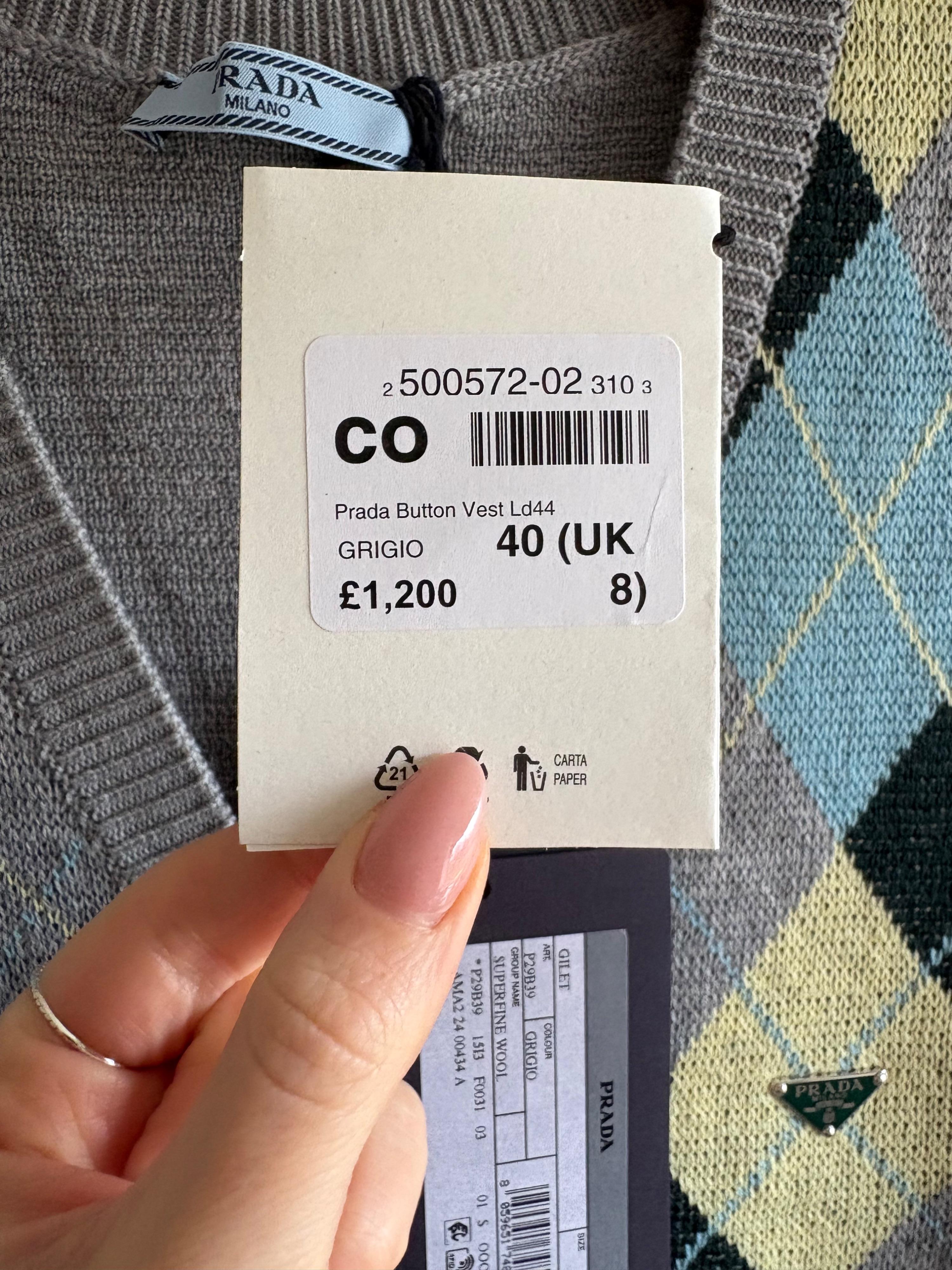 Prada Argyle Fine Knit Button Front Vest