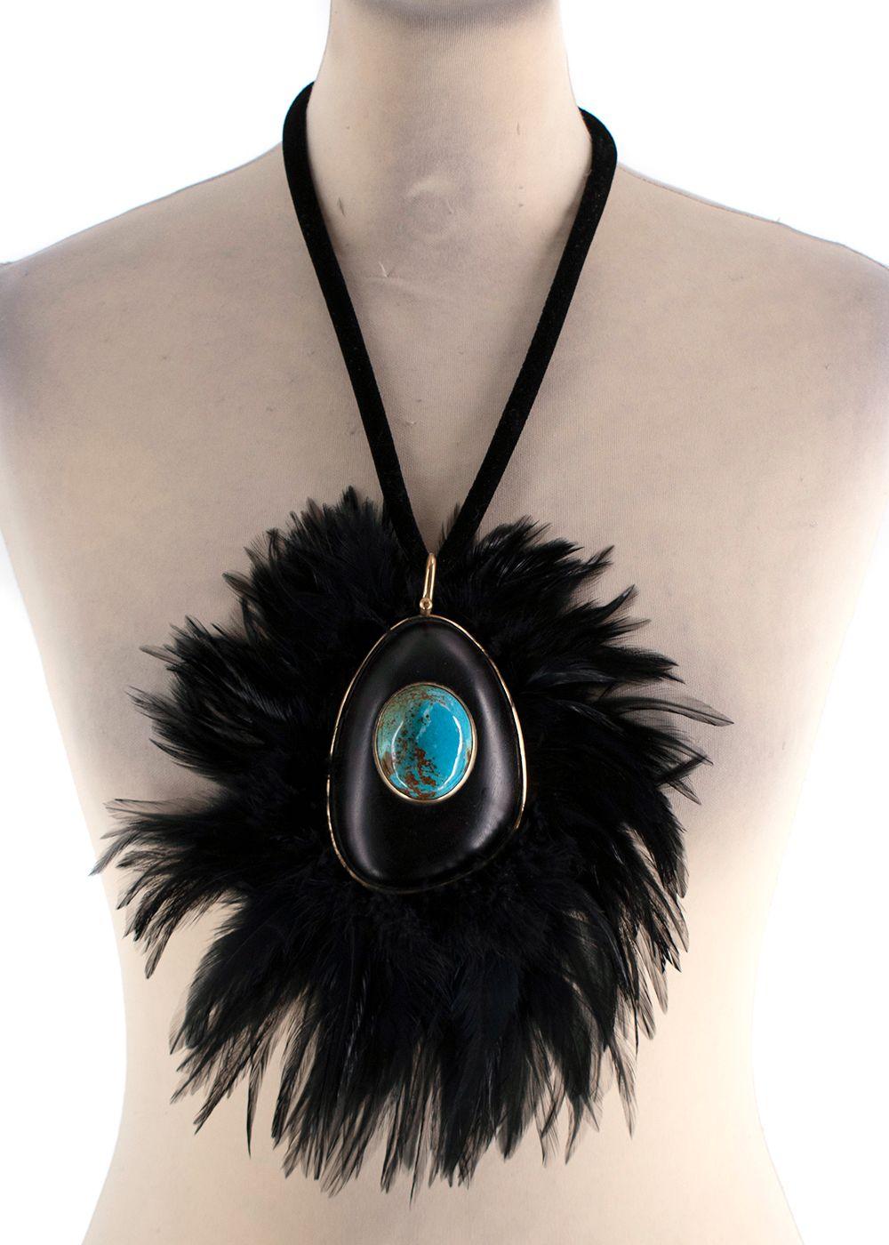 Tom Ford Statement Feather Necklace with Turquoise Stone