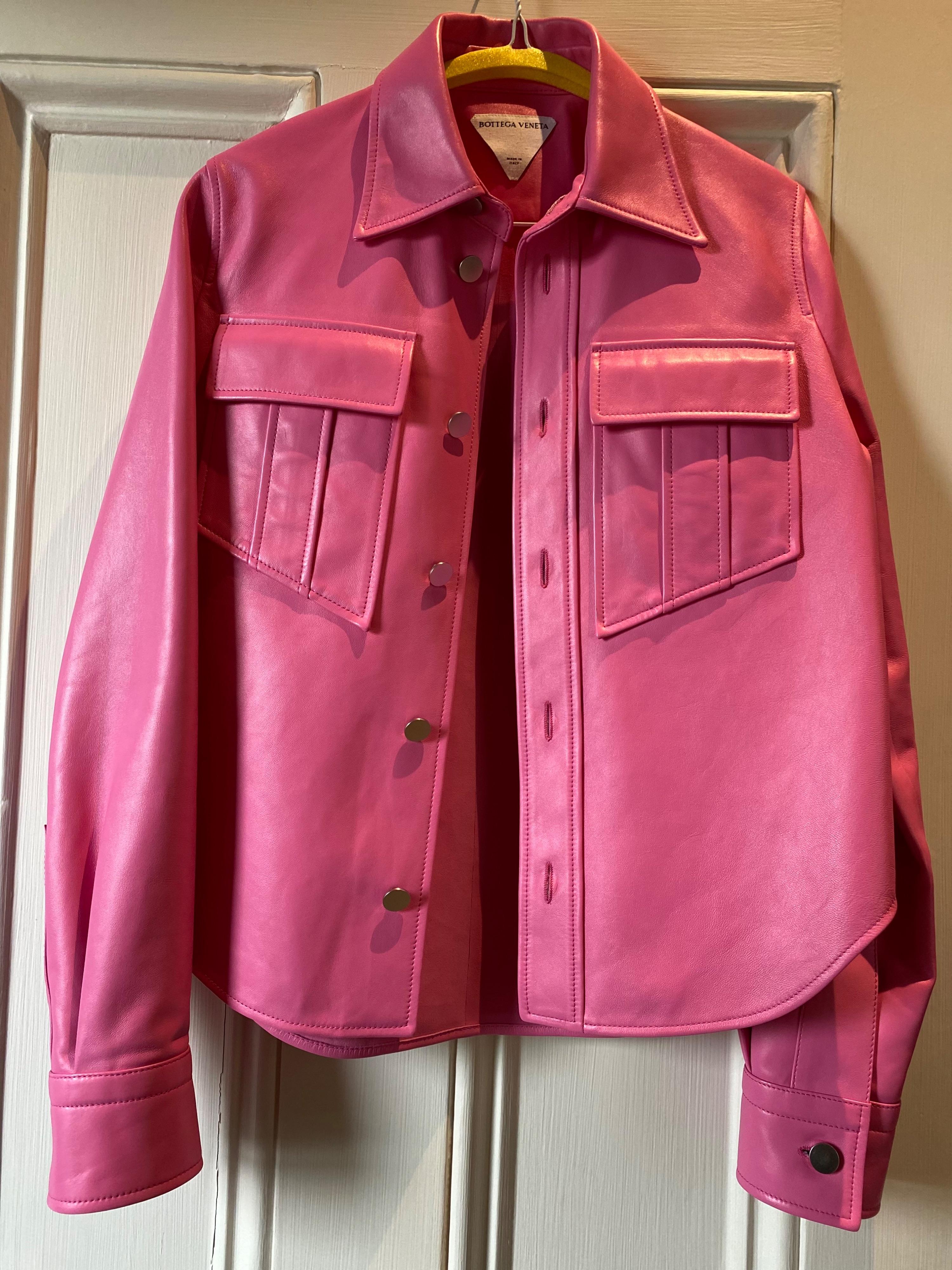 bubblegum pink leather shirt-jacket