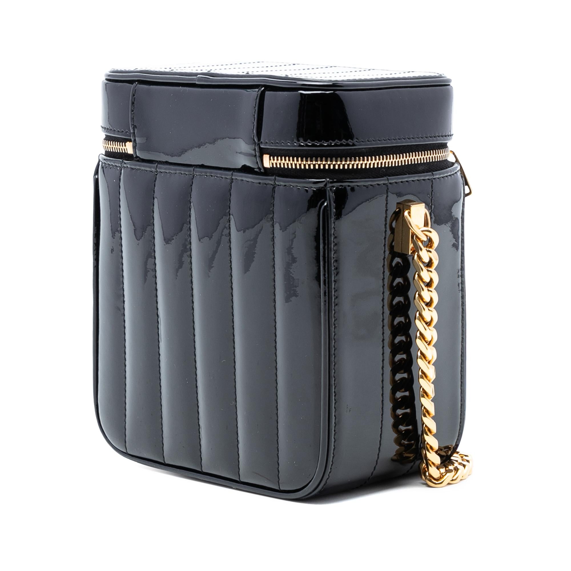 Saint Laurent Black Patent Vicky Vanity Bag