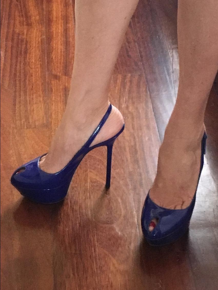 Sergio Rossi Blue Patent Peep-Toe Slingback Pumps
